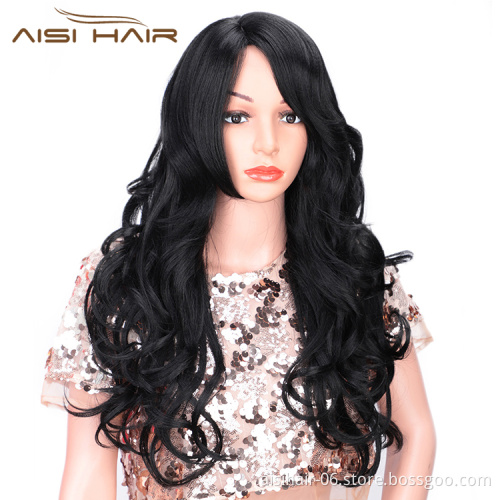 Fashion Synthetic Heat Resistant Fiber Party Cosplay Black Body Wave Long Wavy Hair Wig For Black White Women Wigs